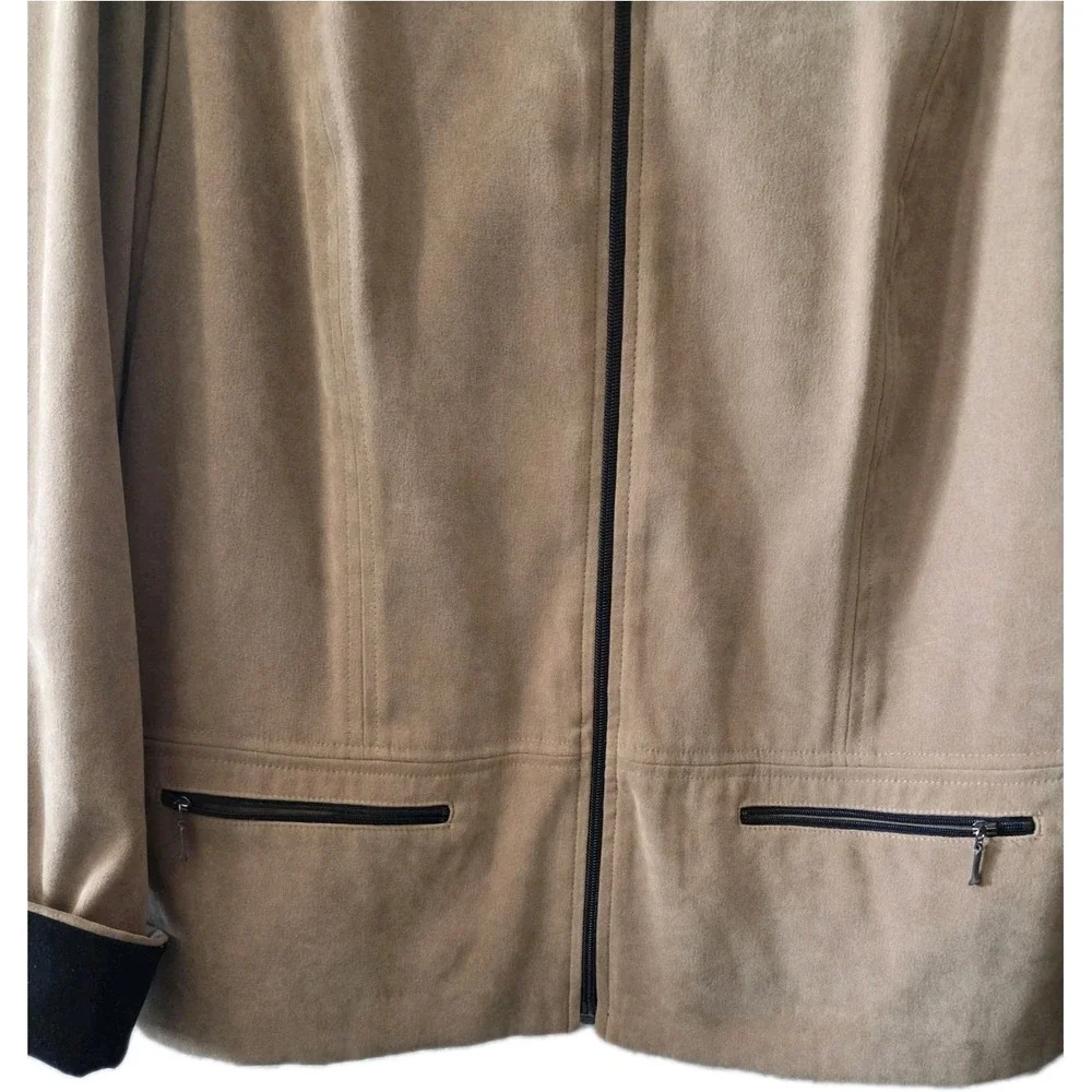 JM Collection Petite‎ 14P Tan Zip Front Jacket Blazer Stretch Career